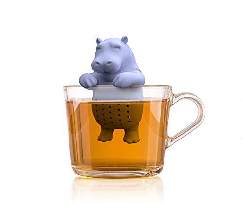 Winkee - Cute Animal Teesieb I Tee Ei für losen Tee I Tea Infuser lustig I Teesieb für Tasse I Gewürzsieb Silikon I Teekugel-Tier-Figur (Hippo)