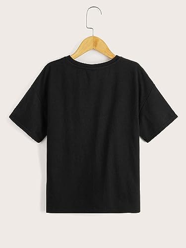 COZYEASE Girls' Cute Letter Graphic Tees Short Sleeve Casual Summer T Shirts Tops Black Letter 11-12 Years2