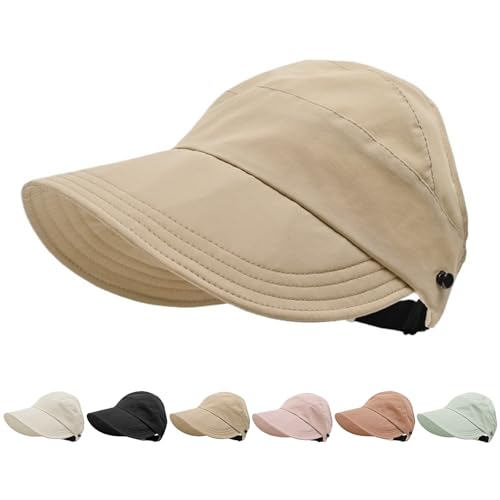 Adjustable Outdoor Bucket Hat, Summer Essentials Ponytail Hats for Women, Tranquilm Breathable Hollow Top Sun Hats Wide(Khaki)