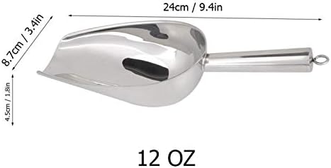 12oz Ice Scoop, Stainless Steel Ice Shovel Coffee Bean Flour Scoop Sweet Scoops Trapezoid Shape Food Scoop for Bar Buffet Party Kitchen