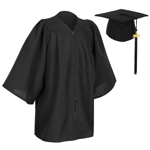 D DODOU Matte Preschool and Kindergarten Graduation Cap Gown Set with Year Charm Tassel (Black, 33)