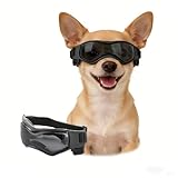 Enjoying Dog Sunglasses Small Breed, Dog Goggles UV Protection, Cycling Eye Protection for Small Dogs, Outdoors Breathable Windproof Dustproof Anti-Fog, Adjustable Straps, Cool Black