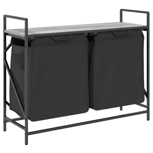 vidaXL Laundry Basket 2 Compartments with Shelf Grey Sonoma, laundry hamper, laundry basket with shelf, pull-out laundry bag, laundry hamper with bag