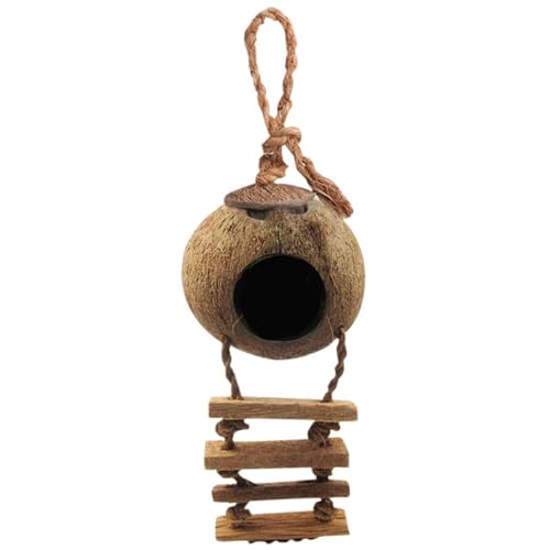 Image of SunGrow Hermit Crab Coco Hut with Ladder, Hamster & Hermit Crab Hideout, Coconut Hide for Reptiles, Crab Cage Climbing Toys, Coconut Shell Mouse House, Habitat Tank Accessories, 5 inch