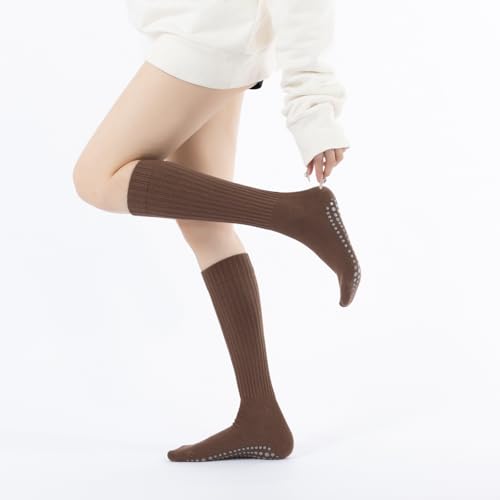Image of Verdancy Yoga Pilates Socks with Grips for Women Ribbed Knee Highs Non Slip Cushioned Over the Calf Socks for Barre Ballet