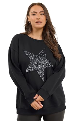 Yours Curve Sequin Embellished Star Sweatshirt - Women's - Plus Size Curve Black