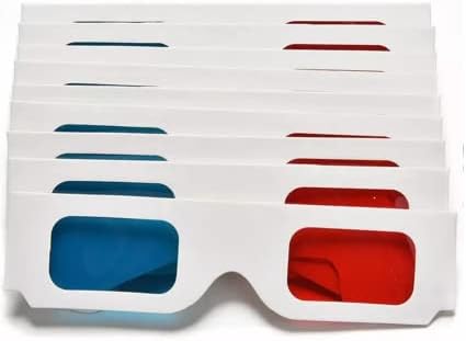 Hony 10 Pairs 3D Paper Glasses, Red and Cyan Lens in White Frame Anaglyph Cardboard for 3D Movie, Magazine, and Books,Folded image 3
