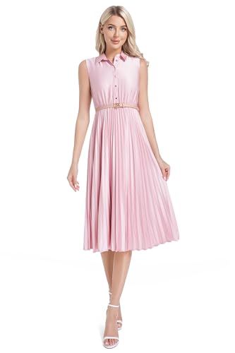 Image of Elegant Satin Midi Dress for Women Slim Long Belted Formal Business Work Casual Dresses