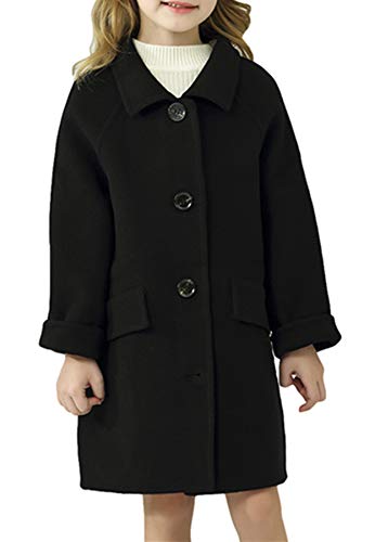 Trench d'hiver pour fille enveloppant en laine cachemire noir doux taille 110 120 cm