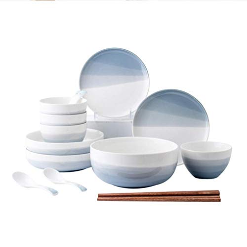 SGKOMN Set di stoviglie in Porcellana da 17 Pezzi, Dipinto a Mano con Pittura a Gradiente, Set di Combinazione in Ceramica sotto Smalto, Servizio per 4 Persone