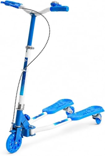 Patinete Infantil Dobrável 3 Rodas com Freio e Sino | Criança 5-12 Anos | Guidão Regulável, Plataformas Duplas Antiderrapantes, Rodas LED | Azul