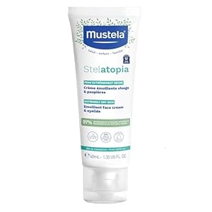 Mustela Stelatopia Eczema-Prone Skin Emollient Baby Face Cream – Face Moisturizer with Natural Avocado & Sunflower Oil – Fragrance-Free – 1.35 Fl Oz (Pack of 1)
