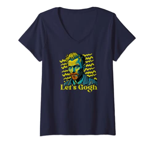 Donna Divertente Let's Gogh Pop Art Let's Go Divertente Vincent Van Gogh Maglietta con Collo a V