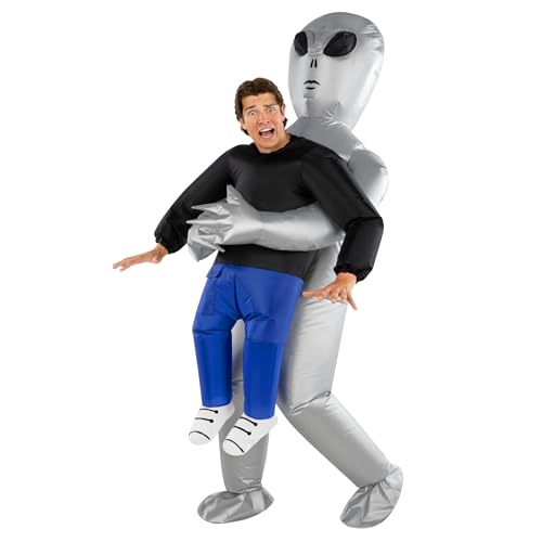 Morph Disfraz inflable plateado de alienígena, disfraz de alienígena inflable para adultos, disfraces de Halloween para hombres, disfraces de Halloween para adultos