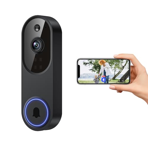 LinkSear Video Doorbell Camera, Smart AI Human Detection, 2-Way Audio, Night Vision, Cloud Storage, Wireless Indoor/Outdoor Surveillance, Live View, 2.4G WiFi (No Chime) (Black)