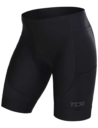 TCA Men's Slipstream Padded Cycling Shorts, Quick Dry, Breathable and Anti-Slip with Back Zipped Pocket Mens Cycling Shorts - Black Stealth, S
