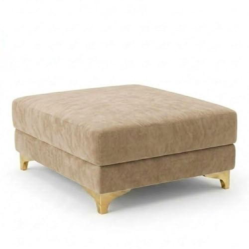Image of Juliet 4 Seater L Shape Sofa Set with Movable Ottomans | Flexible Layout | Rich Velvet Suede Fabric | Silver Legs | Dual Tone Modern Sofa for Living Room (Beige-Cream)