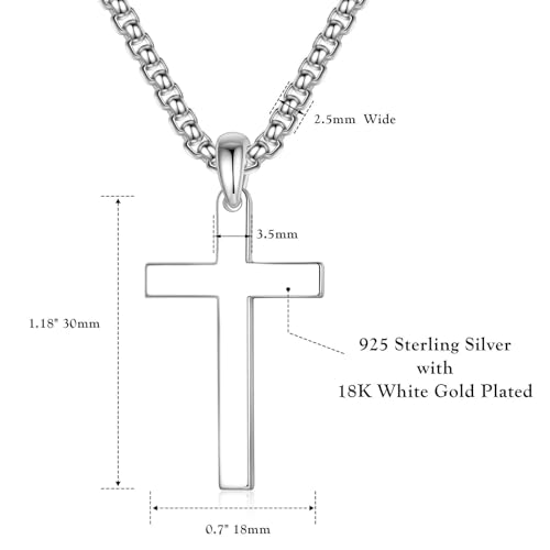 Ursteel S925 Sterling Silver Cross Necklace for Men Women - Stainless Steel Diamond Cut Chain Silver Mens Cross Pendant Necklace Jewelry 16-24 Inches4