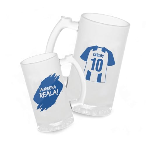Jarra Cerveza Personalizada Fútbol La Real | Regalo Original para Aficionados del Fútbol | Regalo Camisetas Equipos Futbol | Diseño Único y Duradero (Sociedad)