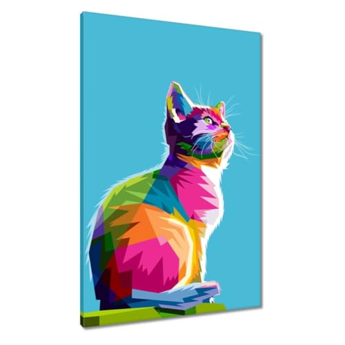 Chat abstrait tableau haut de gamme impression toile 60x90cm art de galerie H3929M