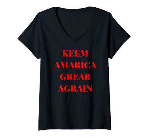 Damen Keem Amarica Greab Agrain Lustige Skizze T-Shirt mit V-Ausschnitt
