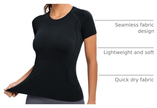 Image of MathCat Seamless Workout Tops for Women, Short Sleeve Compression Athletic Shirts Soft Yoga Gym Tops XS-XL