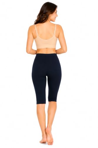 Image of mybody Women's Cotton Knee Length Cycling Shorts | Stretchable Breathable Biker Gym Yoga Workout Shorts | Mid Waist Athletic Fit