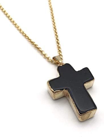 Natural Black Tourmaline Cross Pendant Necklace for Men Women 22 inches