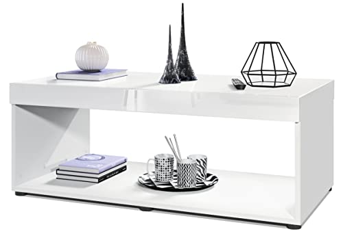Vladon Table de Salon Pure, Table Basse rectangulaire, Blanc Mat/Blanc Haute Brillance (104 x 40,5 x 58 cm)