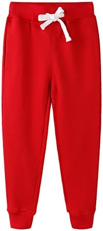 Spring&Gege Kids’ Solid Athletic Sweatpants Basic Active Pants Sportswear with Deep Pockets, Red, 3-4 Years