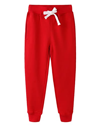 Spring&Gege Kinder Solid Athletic Sweatpants Basic Freizeithose Sportswear mit tiefen Taschen, Rot, 3-4 Jahre