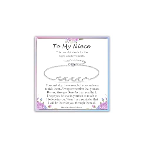 Image of Gifts for Women Christmas Birthday, Silver Wave Bracelets for Woman Mom Wife Grandma Daughter Granddaughter Friend Sister, The Waves of Life We've Through Together Mothers Day Graduation Gift