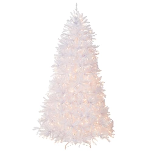 National Tree Company Pre-Lit Artificial Full Christmas Tree, White, Dunhill Fir, White Lights, Includes Stand, 7.5 Feet