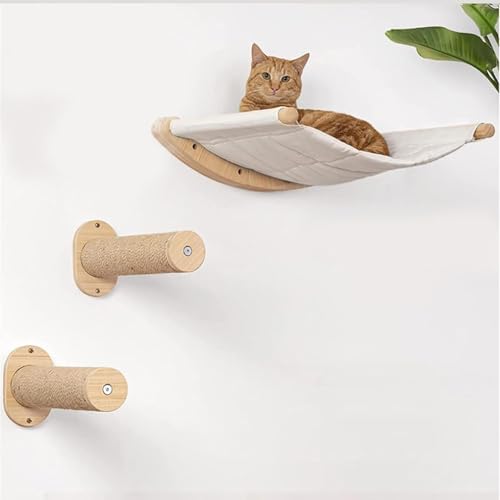 Katzenmöbel-Set – Hanfseil überzogene Stufen, montierte Hängematte und Kletterregale zum Faulenzen und Schlafen