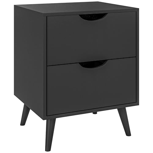 HOMCOM Table de Chevet Table de Nuit avec 2 tiroirs, Style scandinave pour Chambre à Coucher, Salon, 40 x 35 x 50,5 cm, Noir