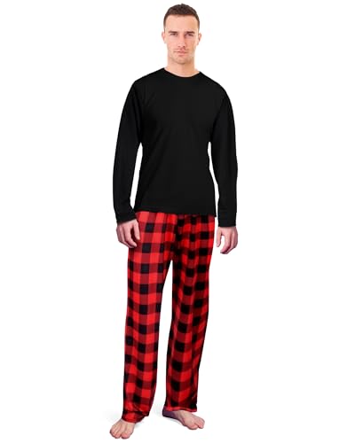 Hillban Couples Christmas Matching Pajamas Sets Family Buffalo Plaid Pants and Long Sleeve Tee Loungewear for Holiday3