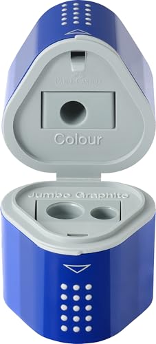 FABER-CASTELL - Dreifachspitzdose Grip 2001, Anspitzer für Durchmesser 8-10 mm mit Behälter (1 Stück, blau) – Ansicht 2