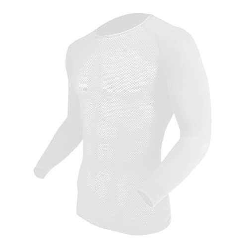 おたふく手袋(Otafuku Glove) 夏用インナー 長袖 丸首 ファーストレイヤー[吸汗速乾 メッシュ 消臭 通気性 ストレッチ素材]JW-715 ホワイト Mサイズ