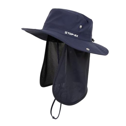 TOP-EX UVCoolix Cooling Sun Hat for Men Women UPF 50 Wide Brim Bucket Hat with Detachable Neck Flap for Hiking, Fishing & Big Head Packable Navy Blue Extra Large XL/XXL