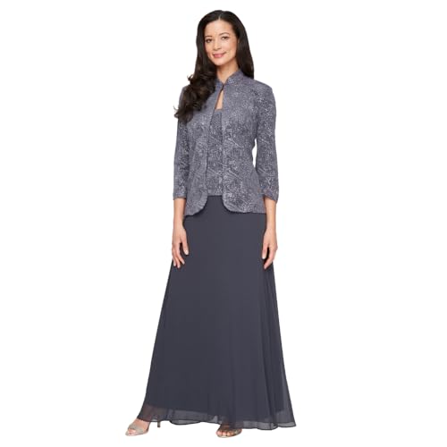 Alex Evenings Women's Jacquard Long Dress Mandarin-Neck Jacket (Petite Regular)