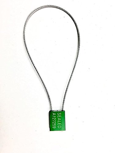 AVG Packaging Supplies Green Galvanized Steel Lock Seals - Self-Lock Pull Tight Adjustable Metal Cable for Truck Doors, Trailers, Cargo, Containers - 14” Long, 1/12” Thick, 2mm (20ct)