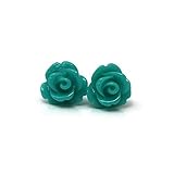 9mm Small Rose Studs, Hypoallergenic Plastic Post Earrings Metal Sensitive Ears (Dark Teal)