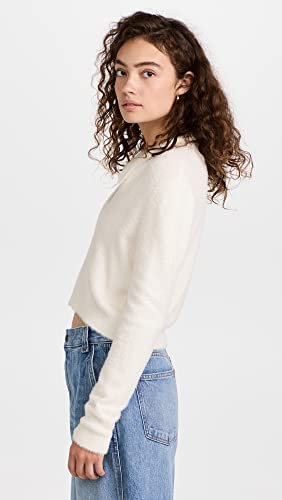 525 Women's Short Eyelash Collared Cardigan, Ivory, White, S #TOP3