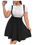OYOANGLE Women's Plus Size Suspender Skirt High Waist Ruffle Hem Straps Overall Pinafore Dress Black 3XL