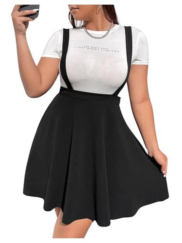 OYOANGLE Women's Plus Size Suspender Skirt High Waist Ruffle Hem Straps Overall Pinafore Dress