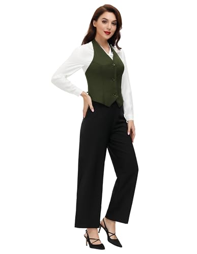 Belle Poque Plus Size Slim Fit Vest Waistcoat Paid V Neck Vest Waistcoat for Women (Army Green, XL4