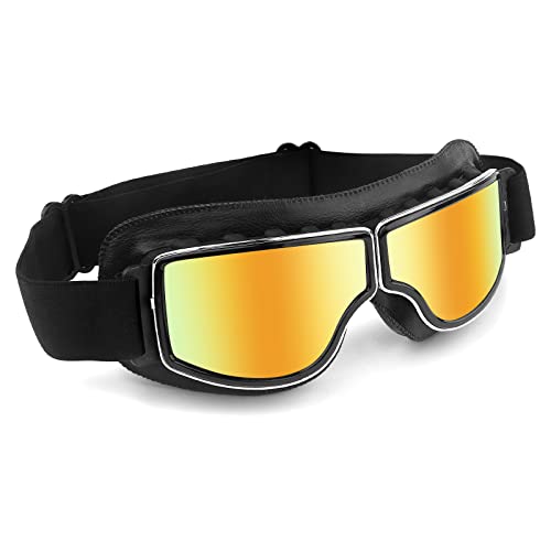 Lunettes de moto vintage anti-buée en cuir synthétique résistant à la poussière pour casque de moto tout-terrain - Protection pour l'équitation, les cours de motocross, les lunettes d'aviateur Cover