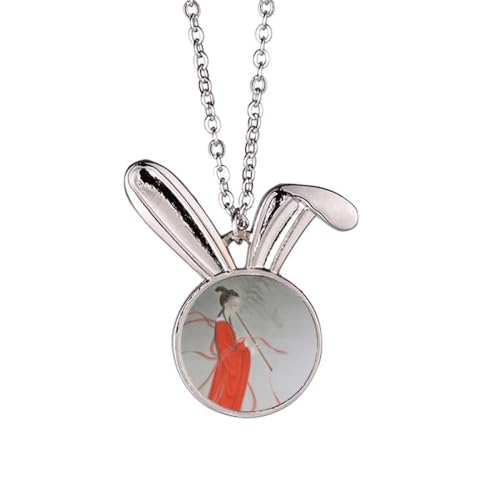 Collier lapin flûte peinture chinoise rouge, le cadeau culturel idéal
