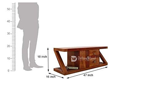 Image of DRIFTINGWOOD Solid Sheesham Wood Sideboard TV Cabinet for Living Room | Wooden Free Standing TV Unit Side Board Table with 2 Drawer, 2 Shelf & Door Cabinet Storage | Rosewood, Honey Finished