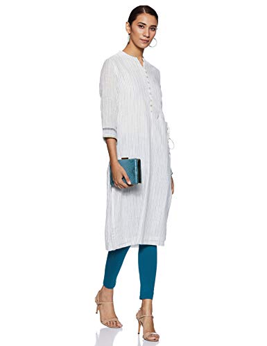 Image of BIBA Womens Mandarin Collar Striped Kurta